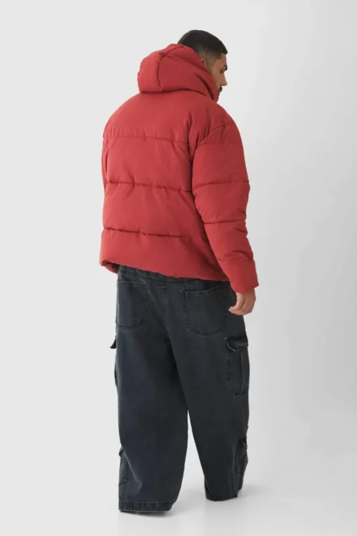 Plus Extended Funnel Neck Hooded Puffer Jacket In Rust