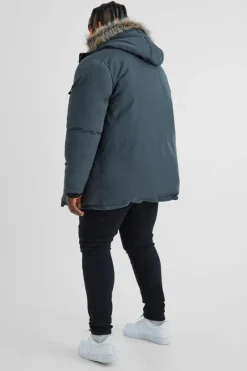 Plus Faux Fur Hooded Arctic Parka Jacket in Charcoal