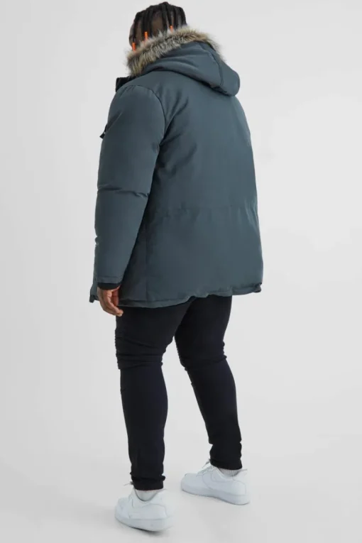 Plus Faux Fur Hooded Arctic Parka Jacket in Charcoal