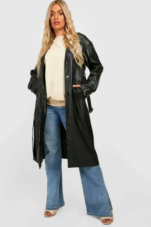 Plus Faux Pu Trench Coat