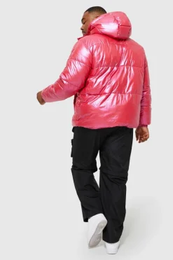 Plus High Shine Ripstop Man Print Tape Puffer