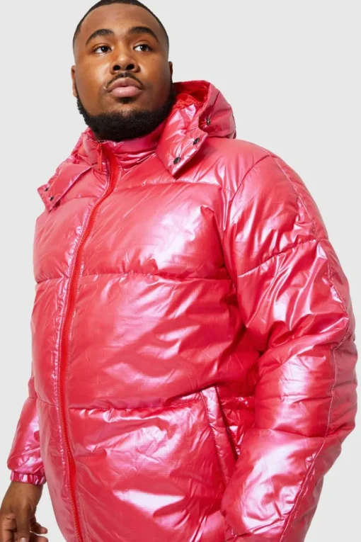 Plus High Shine Ripstop Man Print Tape Puffer