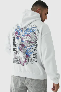 Plus Homme Dragon Graphic Oversized Hoodie