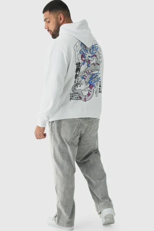 Plus Homme Dragon Graphic Oversized Hoodie