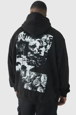 Plus Homme Spliced Floral Graphic Oversized Hoodie