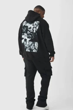 Plus Homme Spliced Floral Graphic Oversized Hoodie