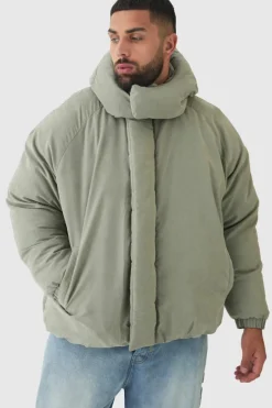 Plus Man Extreme Heavy Padded Hooded Puffer Coat In Stone