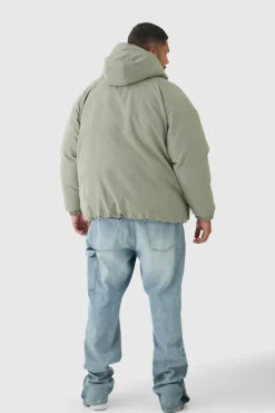 Plus Man Extreme Heavy Padded Hooded Puffer Coat In Stone