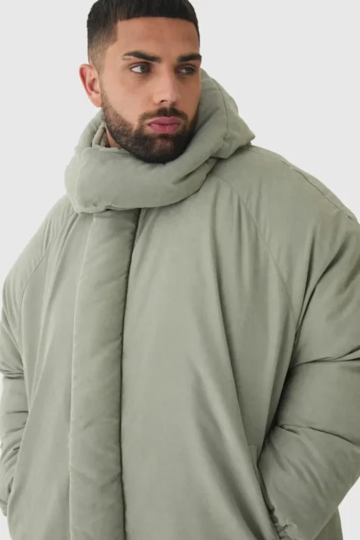 Plus Man Extreme Heavy Padded Hooded Puffer Coat In Stone