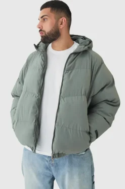 Plus Man Regular Fit Hooded Puffer Coat In Grey