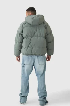 Plus Man Regular Fit Hooded Puffer Coat In Grey
