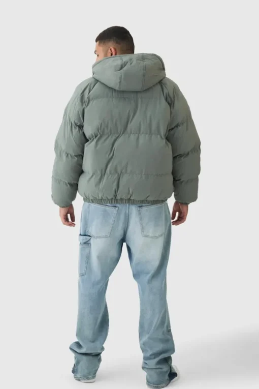 Plus Man Regular Fit Hooded Puffer Coat In Grey