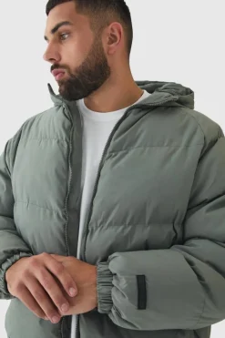 Plus Man Regular Fit Hooded Puffer Coat In Grey