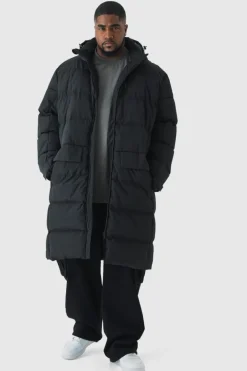 Plus Mid Length Hooded Puffer Jacket In Black