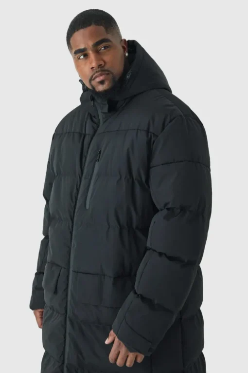 Plus Mid Length Hooded Puffer Jacket In Black
