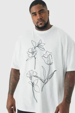 Plus Mono Abstract Floral Printed T-shirt In White