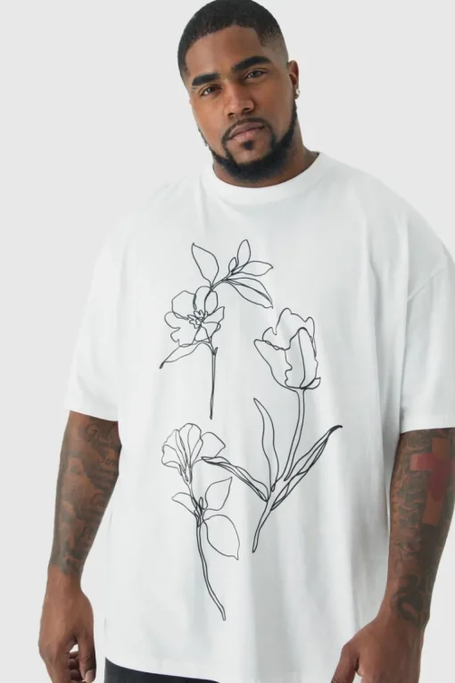 Plus Mono Abstract Floral Printed T-shirt In White