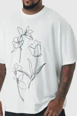 Plus Mono Abstract Floral Printed T-shirt In White