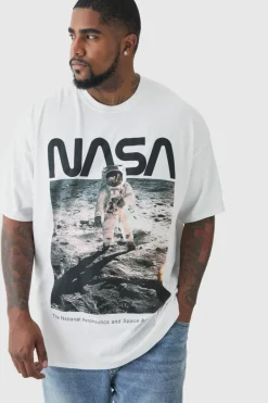 Plus Nasa Printed Licensed T-shirt In White