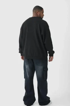 Plus New York Print Oversized Extended Neck Sweatshirt in Black