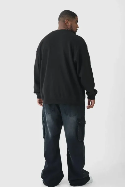 Plus New York Print Oversized Extended Neck Sweatshirt in Black