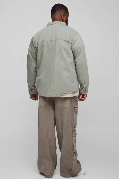 Plus Overdye Relaxed Fit Cargo Denim Overshirt