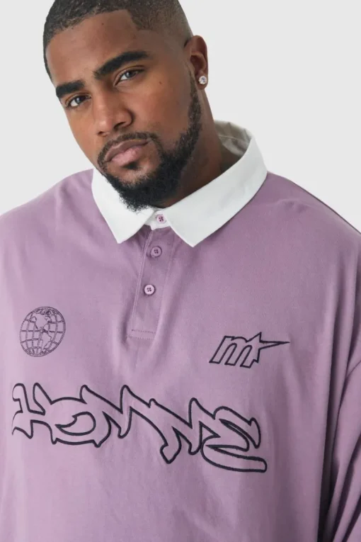 Plus Oversized Applique Rugby Polo