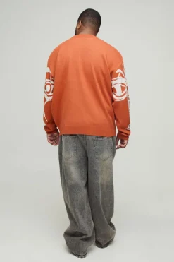 Plus Oversized Boxy Abstract Line Face Knitted Jumper