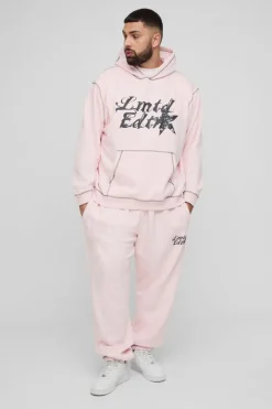 Plus Oversized Boxy Contrast Stitch Lmted Hooded Tracksuit