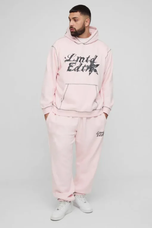 Plus Oversized Boxy Contrast Stitch Lmted Hooded Tracksuit