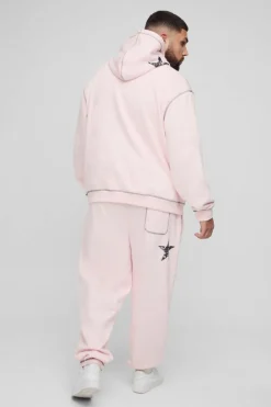 Plus Oversized Boxy Contrast Stitch Lmted Hooded Tracksuit