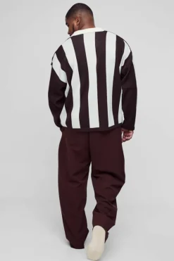 Plus Oversized Boxy Football Knitted Long Sleeve Polo