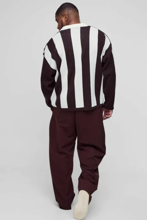 Plus Oversized Boxy Football Knitted Long Sleeve Polo