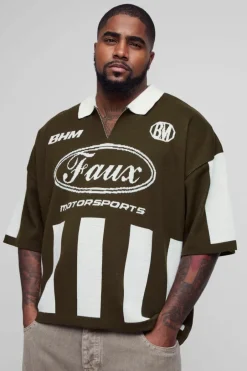 Plus Oversized Boxy Football Knitted Polo