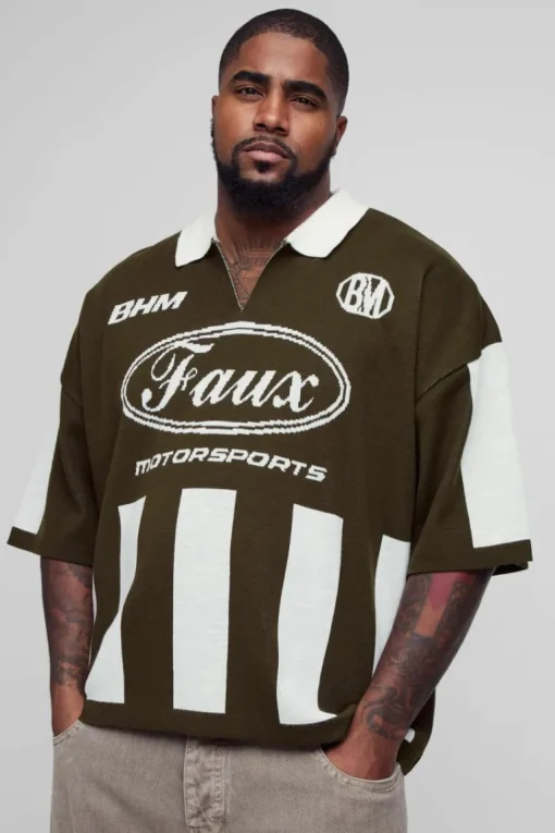 Plus Oversized Boxy Football Knitted Polo