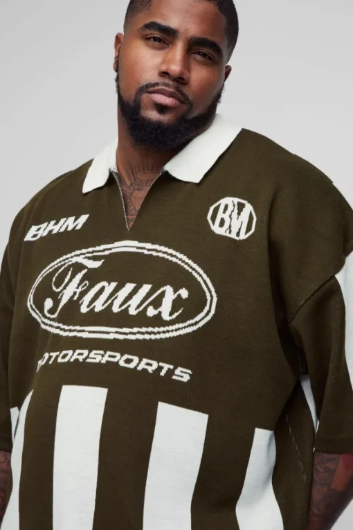 Plus Oversized Boxy Football Knitted Polo