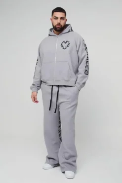 Plus Oversized Boxy Gothic Heart Print Gusset Hooded Tracksuit