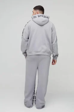 Plus Oversized Boxy Gothic Heart Print Gusset Hooded Tracksuit