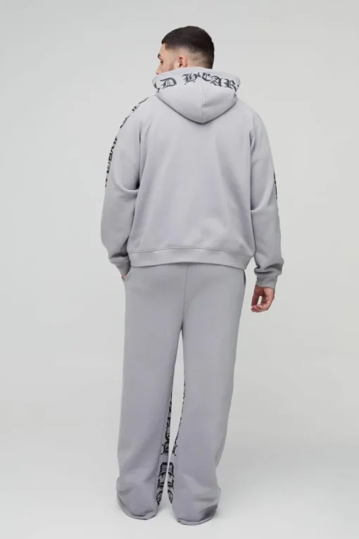 Plus Oversized Boxy Gothic Heart Print Gusset Hooded Tracksuit