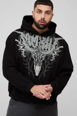Plus Oversized Boxy Gothic Large Scale Print Hoodie