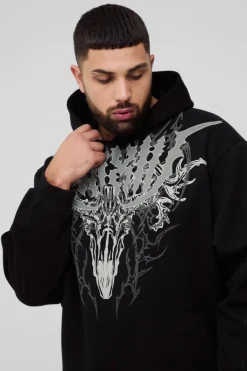 Plus Oversized Boxy Gothic Large Scale Print Hoodie