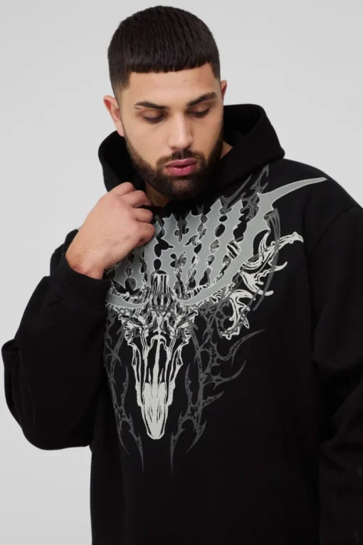 Plus Oversized Boxy Gothic Large Scale Print Hoodie