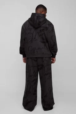 Plus Oversized Boxy Graffiti Hooded Wide Leg Tracksuit