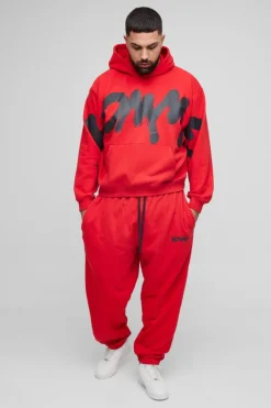 Plus Oversized Boxy Homme Graffiti Print Hooded Tracksuit