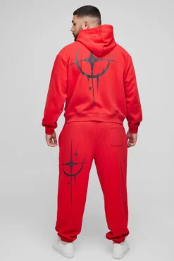 Plus Oversized Boxy Homme Graffiti Print Hooded Tracksuit