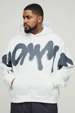 Plus Oversized Boxy Homme Graffiti Print Hoodie