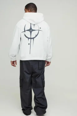 Plus Oversized Boxy Homme Graffiti Print Hoodie