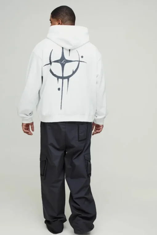 Plus Oversized Boxy Homme Graffiti Print Hoodie