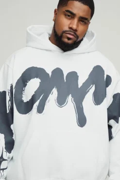 Plus Oversized Boxy Homme Graffiti Print Hoodie