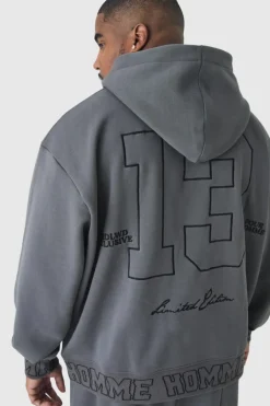 Plus Oversized Boxy Homme Embroidered Hoodie